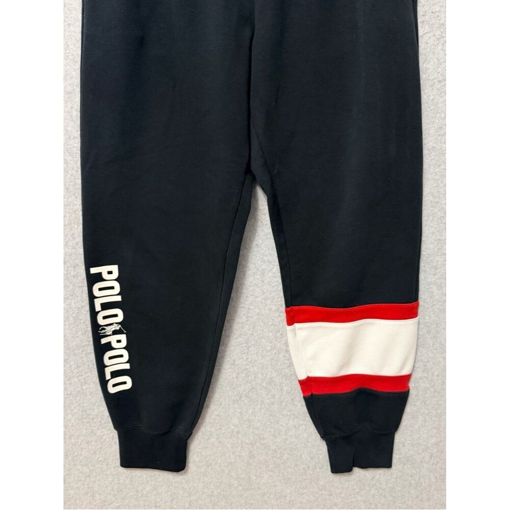 Polo Ralph Lauren Mens Black Jogger Sweatpants Size Large Black Red White Logo - Picture 4 of 9